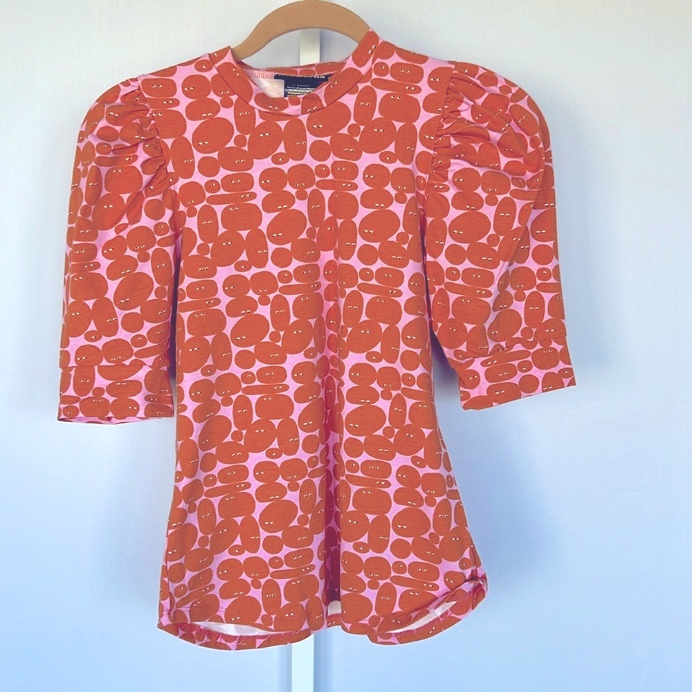 Nooworks puff sleeves eyes blouse - size XS